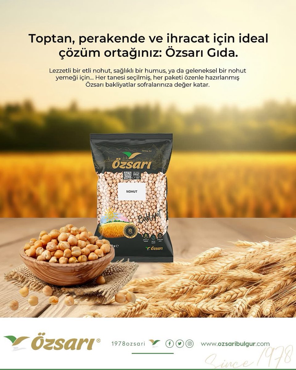 Toptan, perakende ve ihracat için ideal çözüm ortağınız: Özsarı Gıda. Her tanesi seçilmiş, her paketi özenle hazırlanmış Özsarı bakliyatlar sofralarınıza değer katar.
#Özsarı #Bulgur #Bakliyat #SağlıklıBesin #ÖzsarıGıda #Nohut