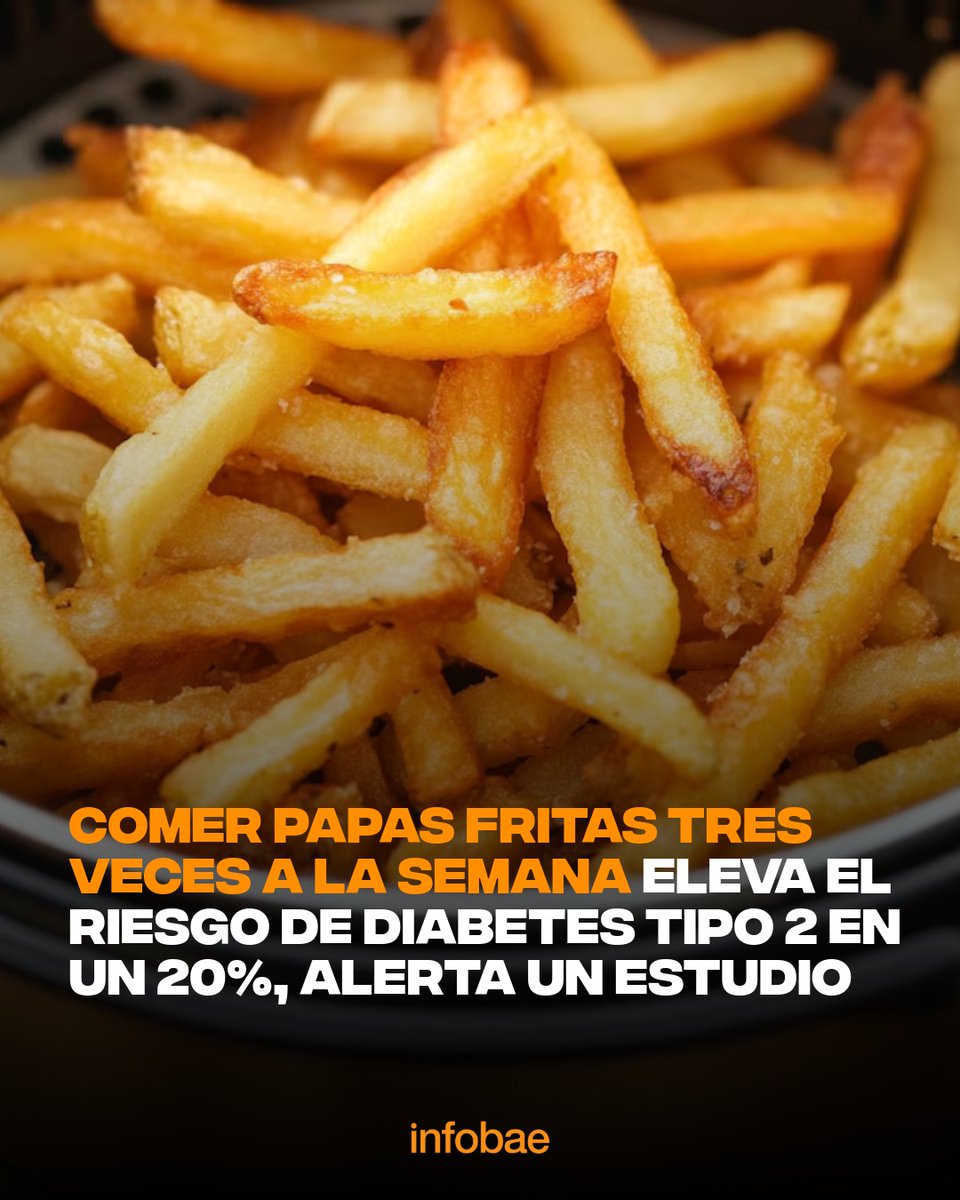 infobae's tweet photo. Comer papas fritas tres veces a la semana eleva el riesgo de diabetes tipo 2 en un 20%, alerta un estudio https://t.co/XDrMRUdywZ https://t.co/2q4ZlKPQIP