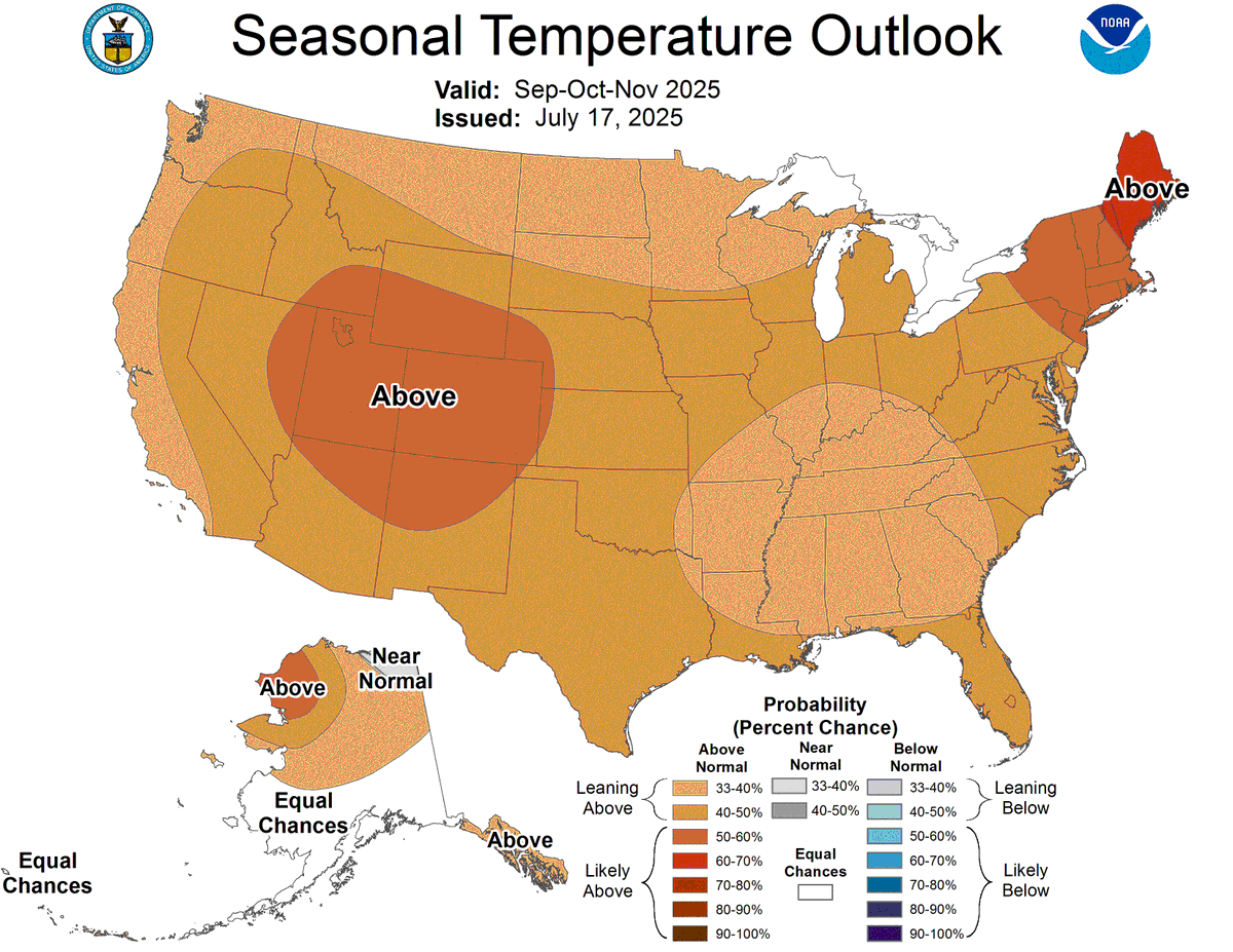 EmilyWGME's tweet photo. With Tuesday being the hottest day of the week, why not look ahead to fall? 😄🍂
NOAA's Climate Prediction Center is calling for a warmer fall with equal chances of either a wet or dry season.
#FallOutlook #Weather #MEwx https://t.co/wqywgmUeg3