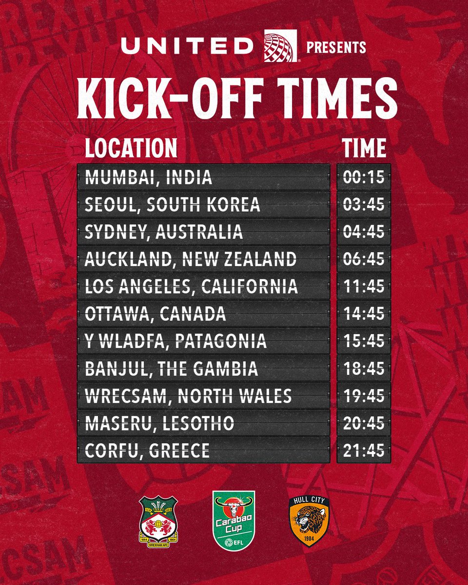Wrexham AFC (@wrexham_afc) on Twitter photo Today's kick-off times, presented by <a href="/united/">United Airlines</a> ⏰
Let us know where you'll be watching from, Reds 👇
🔴⚪ #WxmAFC Today's kick-off times, presented by <a href="/united/">United Airlines</a> ⏰
Let us know where you'll be watching from, Reds 👇
🔴⚪ #WxmAFC