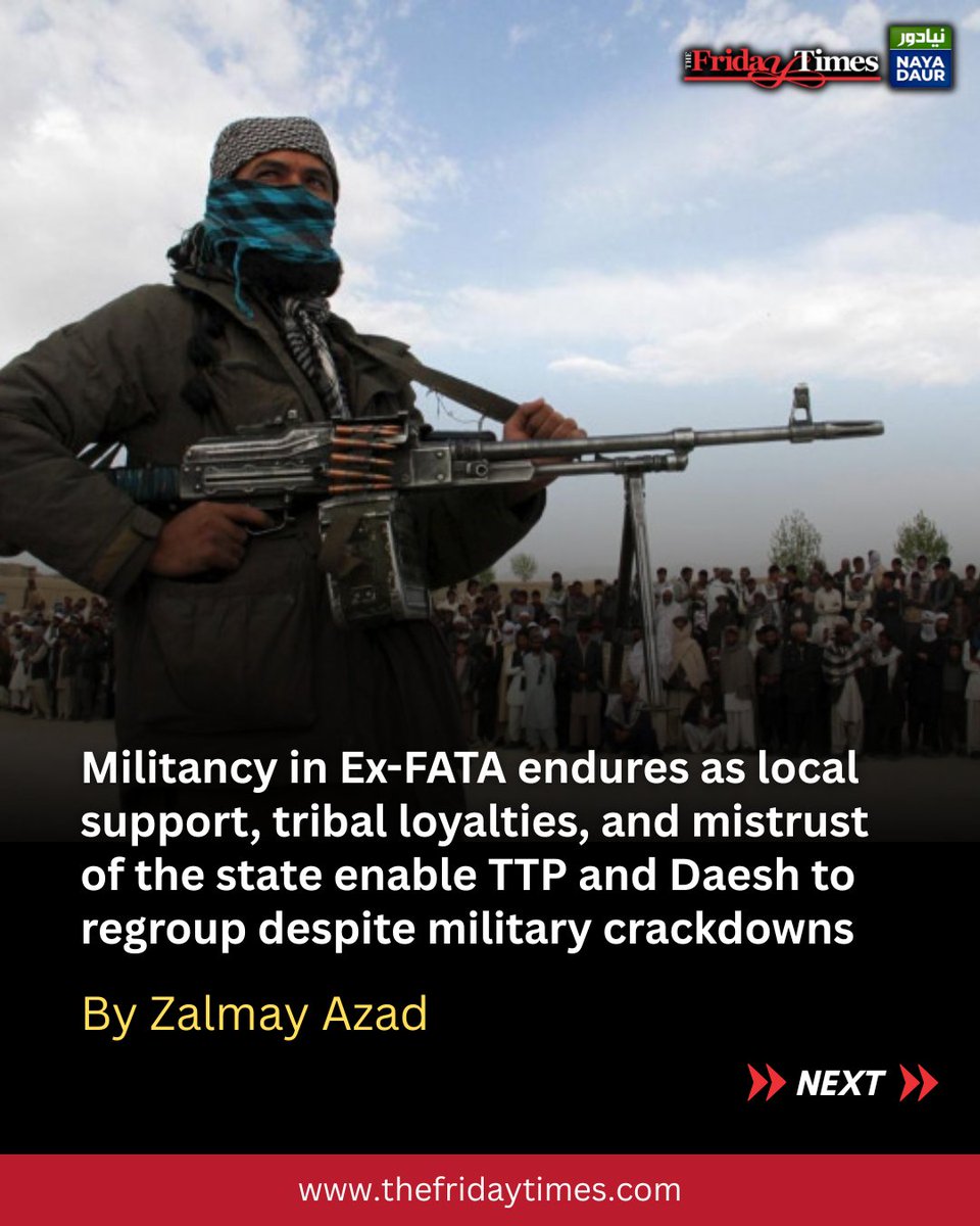 TFT_'s tweet photo. Without community trust and economic alternatives, militant groups like TTP and Daesh will continue to find sanctuary in Ex-FATA.
By Zalmay Azad
@ZalmayAzad

Read more: https://t.co/MOJeQpnny1

#FATA #militancy #TTP #Pakistan #counterterrorism #tribalareas #DAESH #Military https://t.co/L3HjWvkXmX