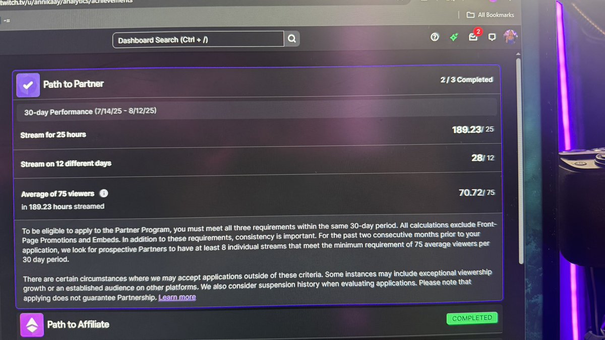so freaking close man. 28 days streaming in a 30 day period is insane but I love it, I love my community &amp; I’m thankful I get to entertain thousands each day. 

Next step, hitting partner. I wouldn’t ask but pls, if you see me on at all, I would genuinely appreciate the support.