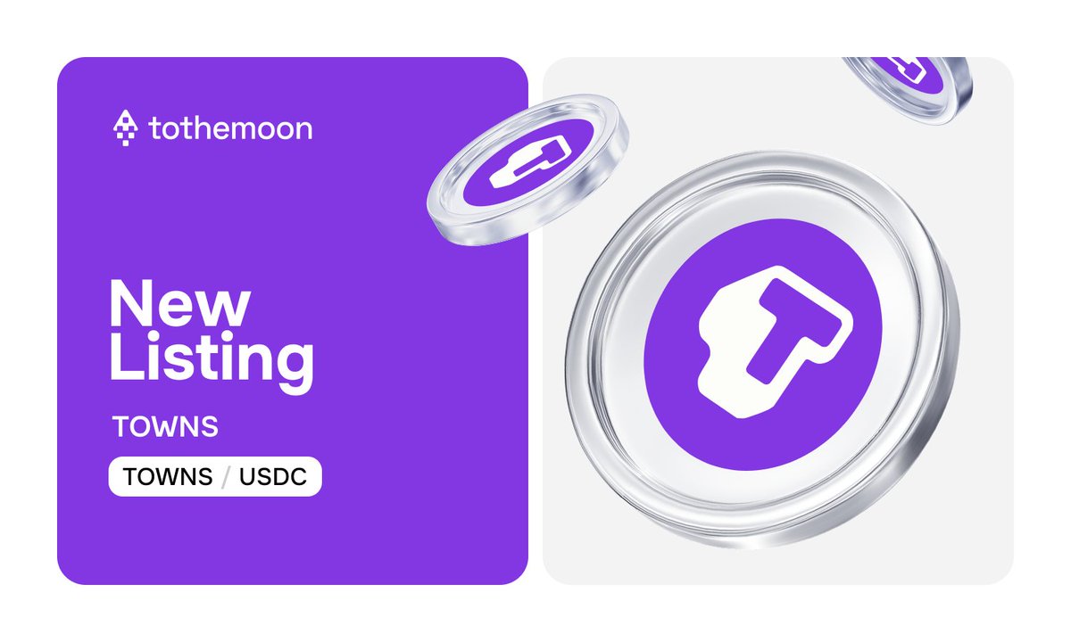 2themoon_global's tweet photo. 🏙New Listing Alert on #Tothemoon 
We’re excited to announce the spot listing of $TOWNS @townsapp 

Trade with 0% trading fees on the $TOWNS/USDC pair as part of our Altcoin Super Sale.

💡 https://t.co/z0doAQJ2fl

📖 Details: https://t.co/MbUOTjkhCj https://t.co/vnb4eHSdsS