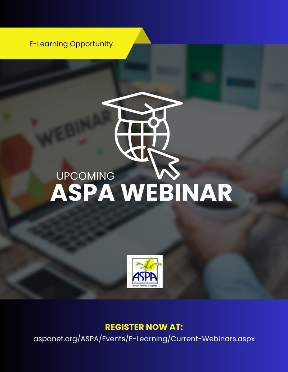 🖥️ Don’t miss today’s #ASPA e-learning opportunity!

🗓️ Tuesday, August 12 at 1 p.m. EDT

💡Topic: KeepingCurrent: Navigating Nonprofit Scandals: Audit's Role in Accountability

✅ Register now: aspanet.org/ASPA/Events/E-…

#PublicService #Webinars #ProfessionalDevelopment
