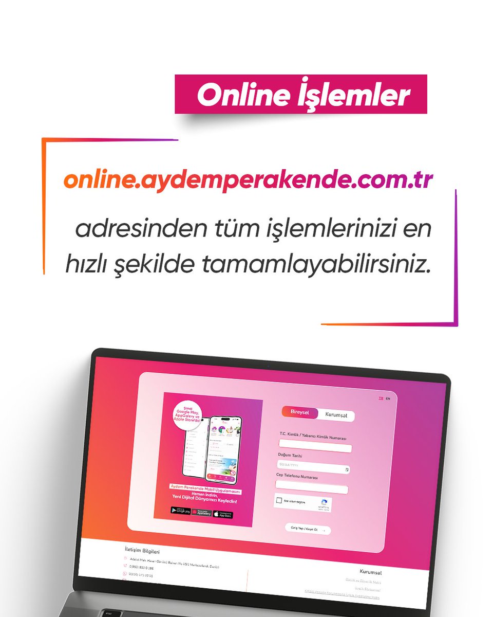Abonelik işlemlerinizi, dilediğiniz yerden, dilediğiniz zamanda kolayca halletmek için Online İşlemler Merkezimizi ziyaret edebilirsiniz.

Fatura ödeme, abonelik işlemleri ve daha fazlası için şimdi online.aydemperakende.com.tr adresimiz üzerinden işlemlerinizi hızla tamamlayın!