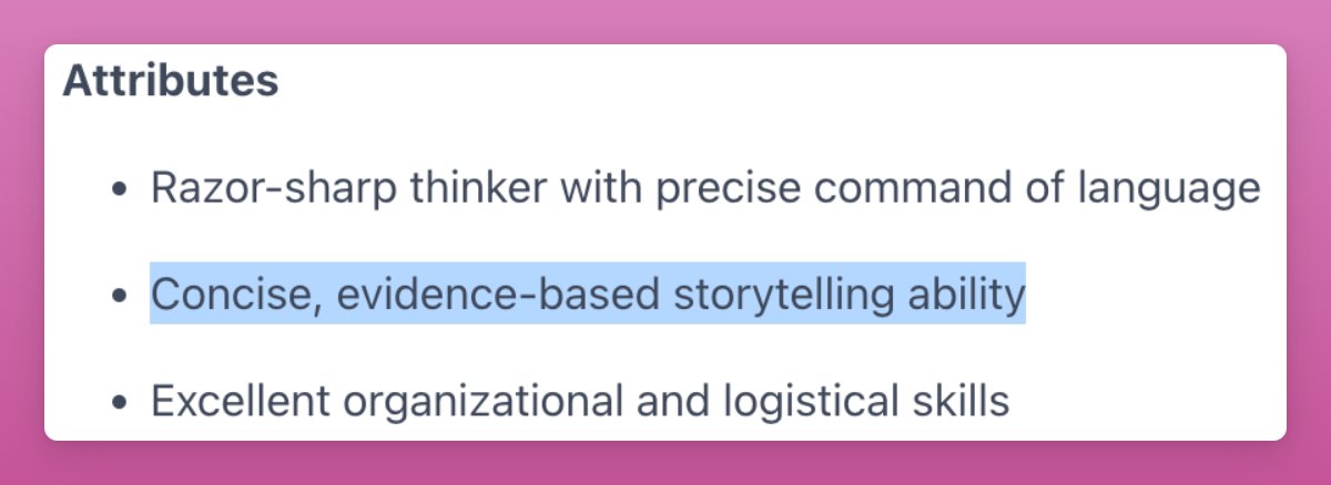 Stripe job ad attributes emphasizing concise evidence-based storytelling