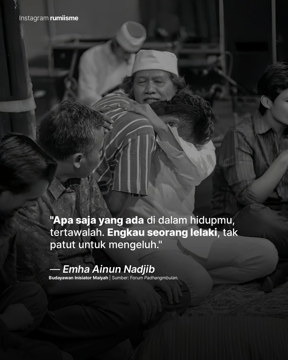 rumiismee's tweet photo. "Apa saja yang ada di dalam hidupmu, tertawalah. Engkau seorang lelaki, tidak patut untuk mengeluh."

— Emha Ainun Nadjib
Budayawan - Inisiator Masyarakat Maiyah

Nyengir pren 🙂 https://t.co/DCiUvtcuQ9