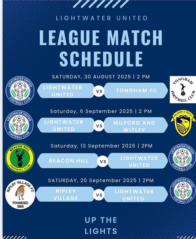 ClubLightwater's tweet photo. The wait is over… ⚽🔥 Our first 4 battles are locked in! Lets back the boys 💪
#UpTheLights #NonLeagueReady #Step8 #nonleaguefootball https://t.co/R32tftePc5