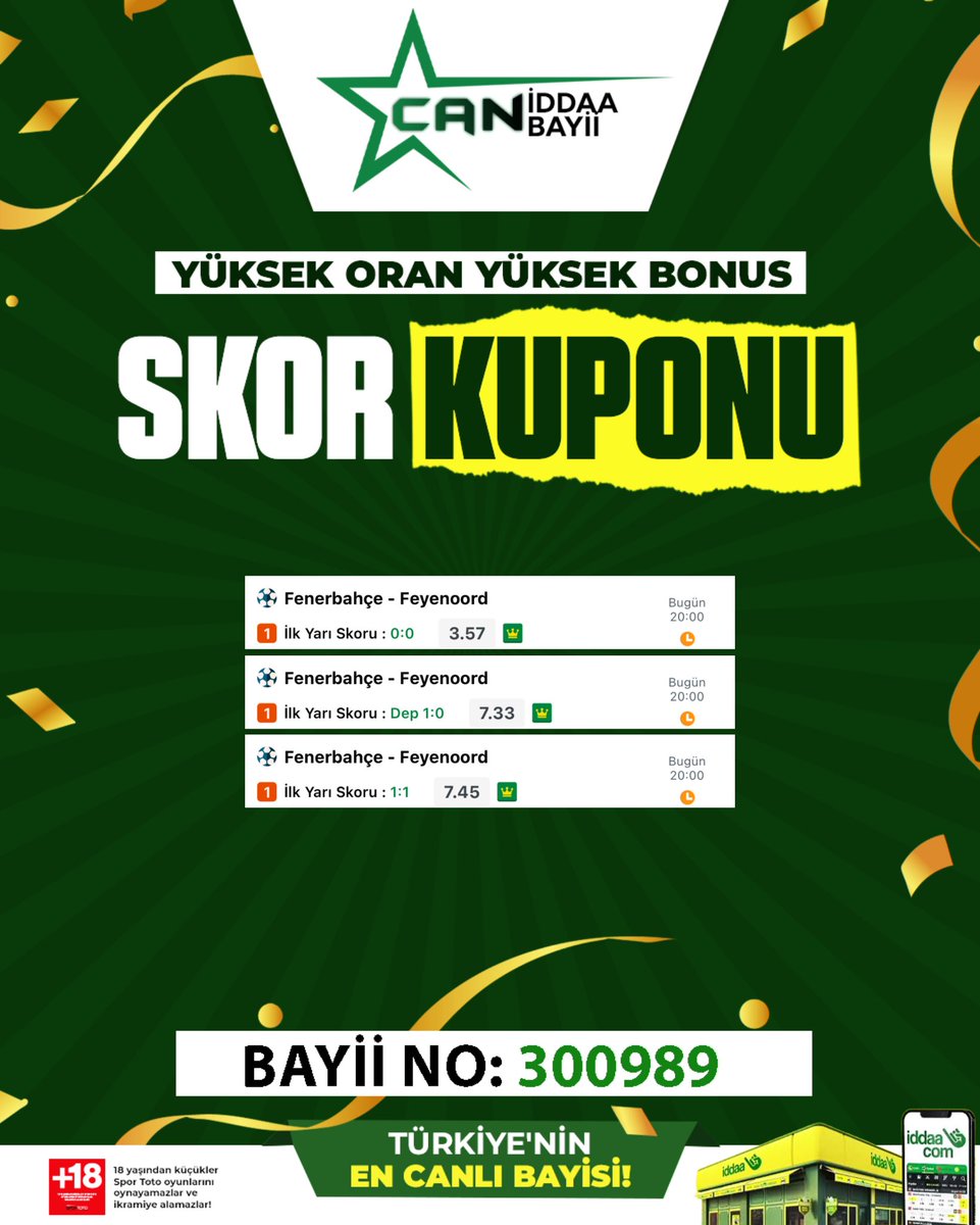 💛💙 Fenerbahçe – Feyenoord
⏰ 20:00 | Şampiyonlar Ligi Rövanşı

⚽ 3 İlk Yarı Skoru Hazır!
💬 Yorumlara sen de tahminini yaz!
❤️ 100 Beğeni + 🔁 50 RT → Devamı hemen gelsin!

#Fenerbahçe #Feyenoord #ŞampiyonlarLigi #UCL #FBvFEY #MatchDay #Futbol