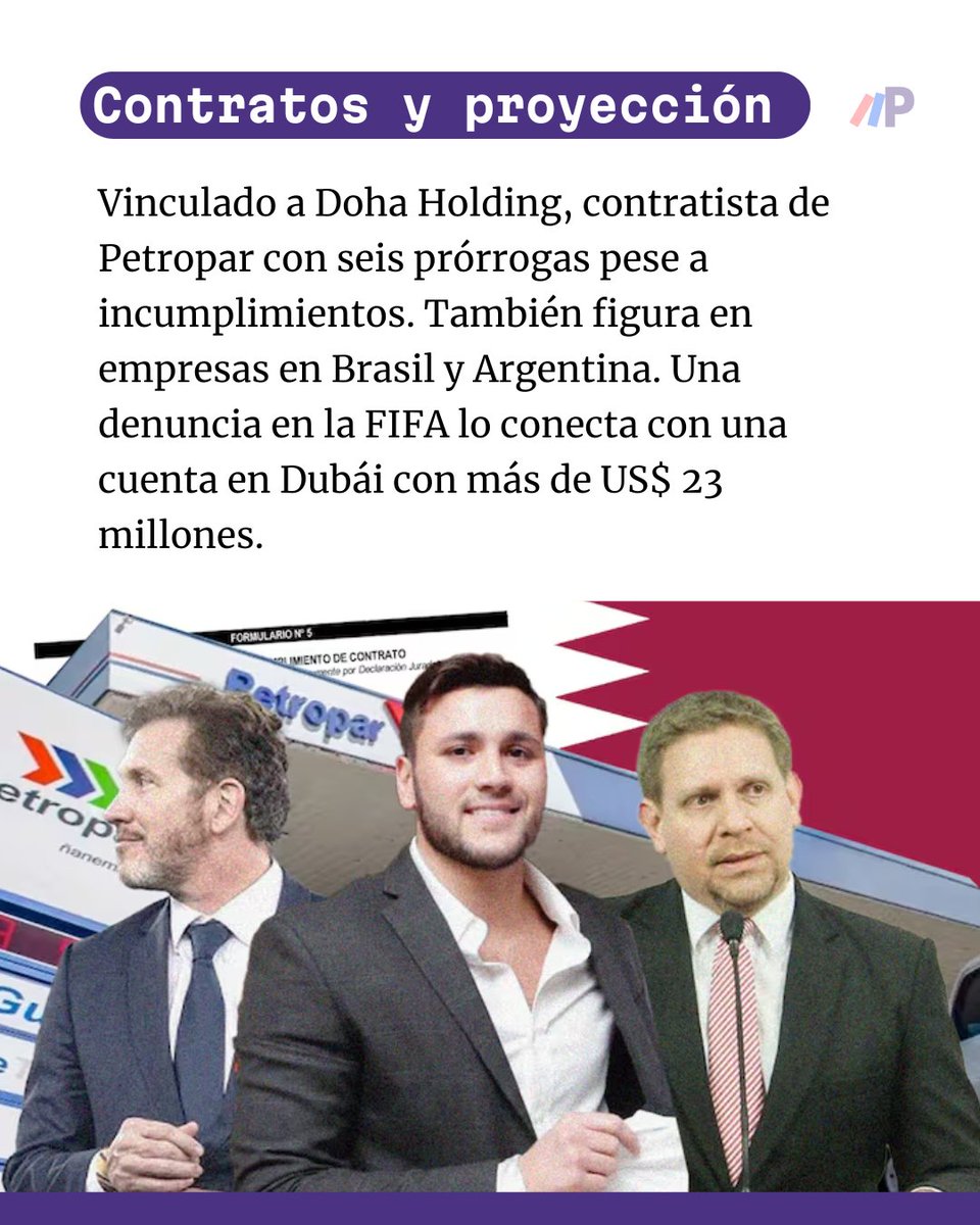 Fuera de las 24 oficiales, su red también toca al Estado. Doha Holding, vinculada a su hijo Alejandro Jr., mantiene contrato con Petropar para combustibles. Ya suma seis prórrogas pese a incumplimientos, en un negocio millonario y opaco.