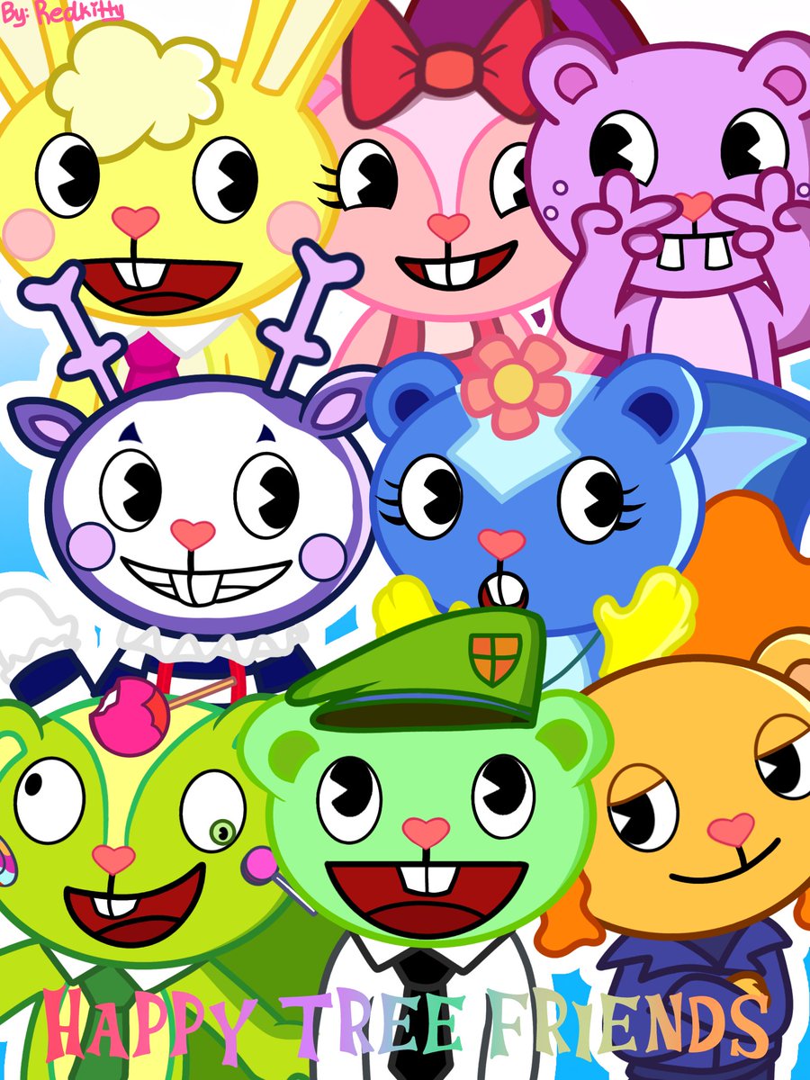 Juliahtf's tweet photo. Hello everyone 🎀✨

I forgot "🎀I remake it again this poster because someone noticed the strange emotion of another character.. But hope you appreciate it✨:'>

Thanks 🎀:3

#happytreefriends #remake #htffandomart https://t.co/eYze8MA8JA