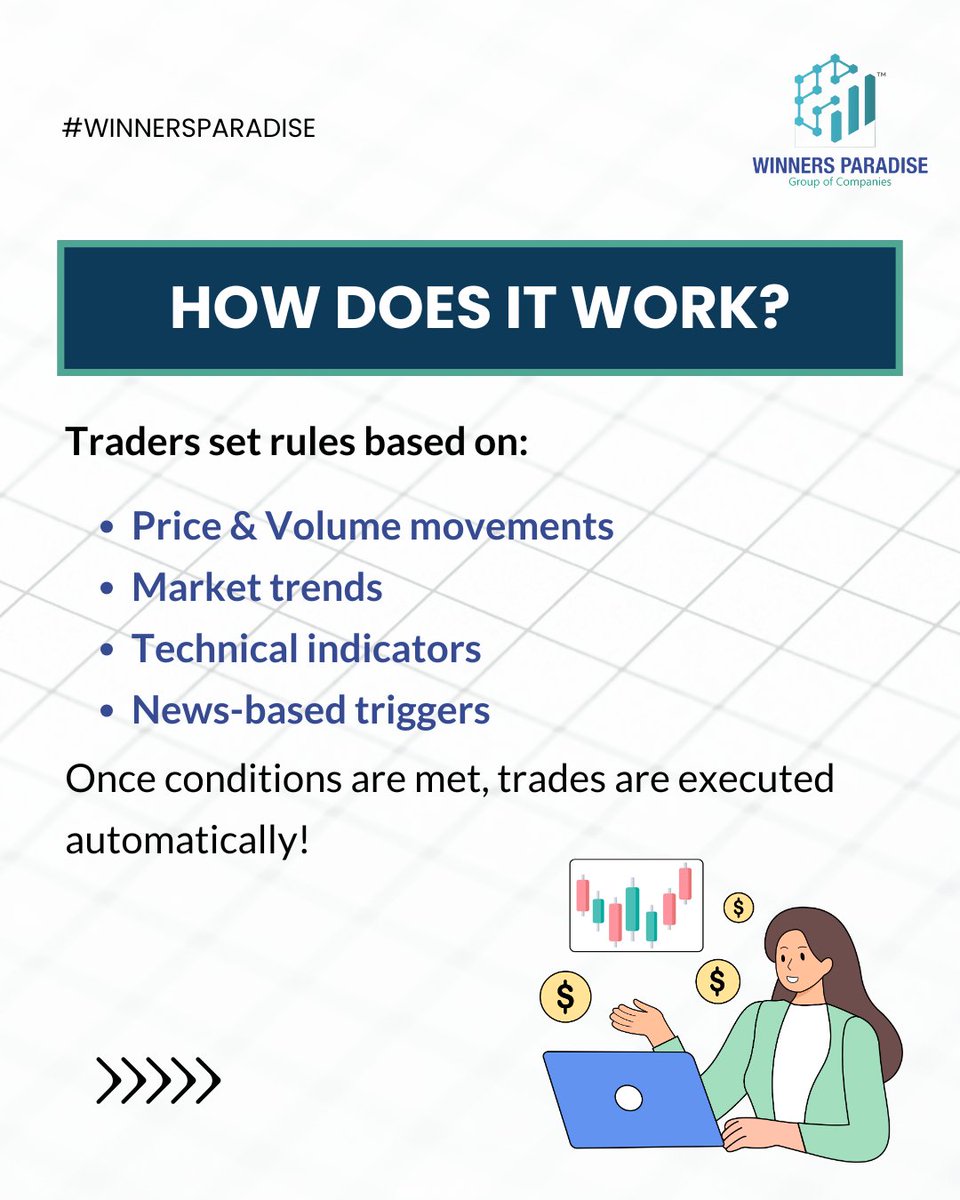 winnerspardise's tweet photo. Algo Trading – The Future of Investing? 📈

Did you know that over 70% of stock market trades today are executed by algorithms?
Algorithmic Trading is transforming the way the world invests.

#WinnersParadise #AlgoTrading #FutureOfInvesting #StockMarketIndia https://t.co/779qWItBeZ