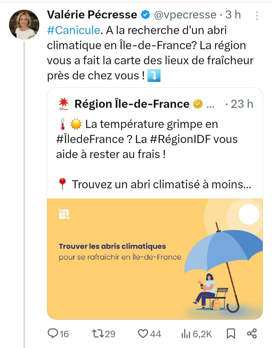 AneriesPR's tweet photo. Contrairement à ce que laisse entendre celle qui donna un travail à #AMKbot (conseiller laïcité 😭), les "abris climatiques" ou "lieux de fraîcheur" ne sont pas des endroits spécialement ombragés, mais des lieux publics genre le Monoprix du coin. https://t.co/djj67I6JB9