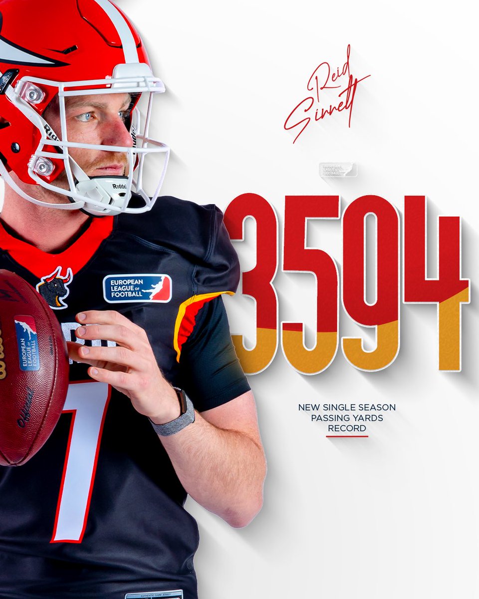 AirReid™️ has taken over the ELF Record Books 🤩

The previous record holder was Jadrian Clark who threw for 3586 yards in the 2023 season for the Rhein Fire.