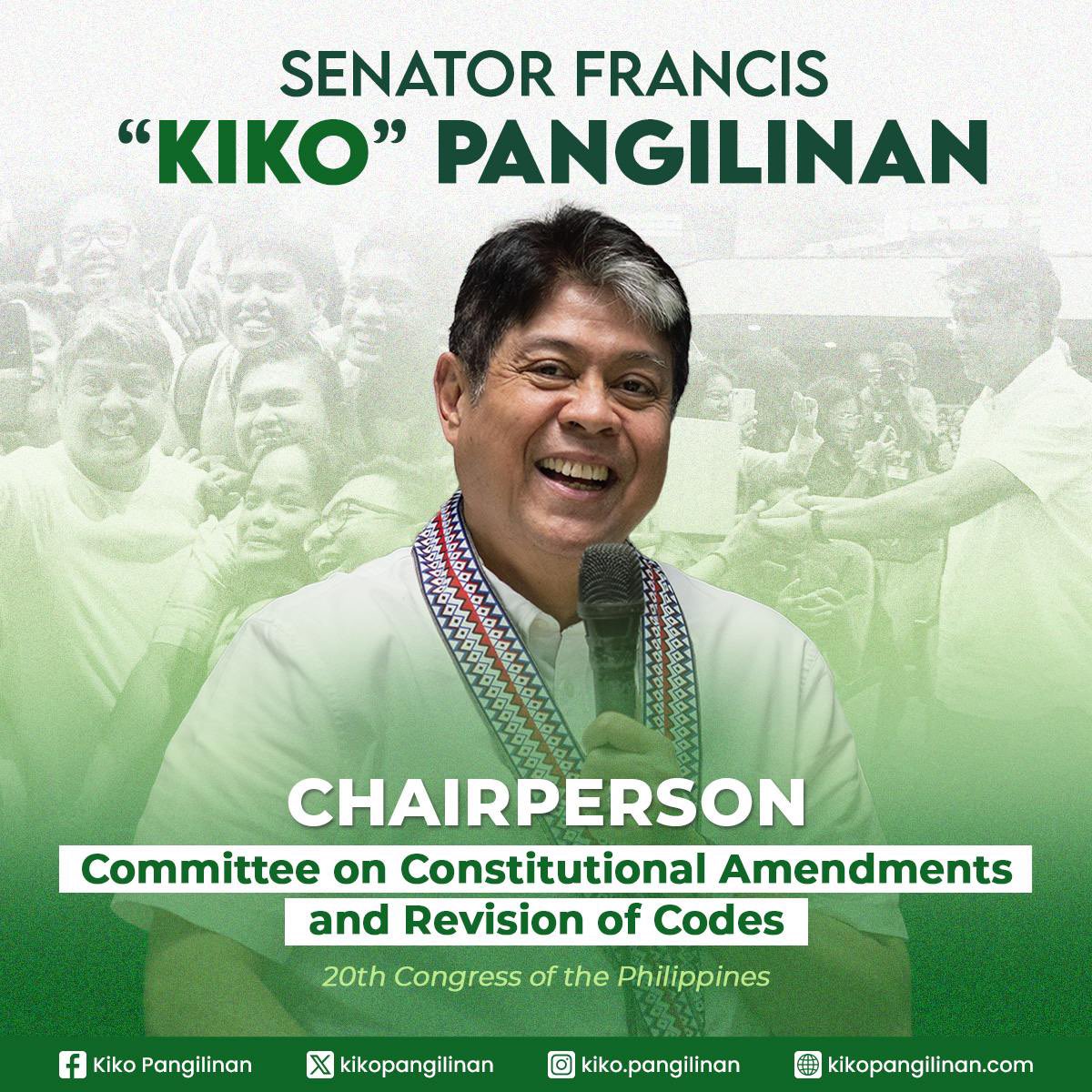 kikopangilinan's tweet image. CHALLENGE ACCEPTED 💪

Opisyal nating tinanggap ang hamon na pamunuan ang Senate Committee on Constitutional Amendments and Revision of Codes. Nagpapasalamat tayo sa tiwalang ibinigay ng ating mga kapwa senador.

I accept this responsibility with humility and a firm resolve to…