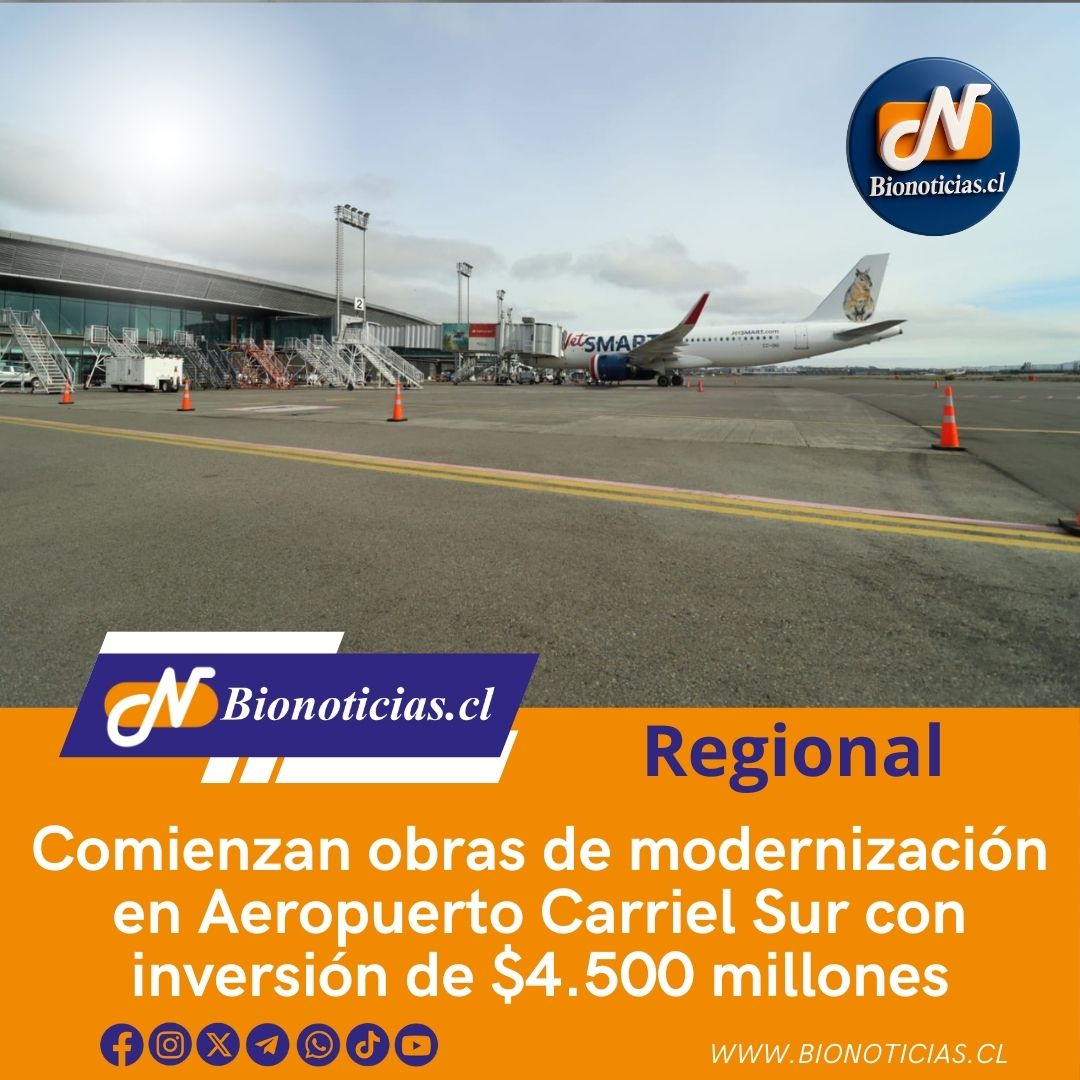 CHANDIAFER's tweet photo. Comienzan obras de modernización en Aeropuerto Carriel Sur con inversión de $4.500 millones
https://t.co/vFChX0tft2 
#AeropuertoCarrielSur #Concepción #ObrasMOP #InfraestructuraAeroportuaria #SeguridadOperativa #ConectividadAérea https://t.co/0rJ35Wzxeb