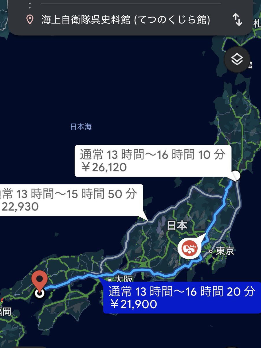 works_7's tweet photo. まさかの長期連休
北海道方面希望するも、フェリー取れず

なので、南進しました！ https://t.co/yfVx0BjAQg