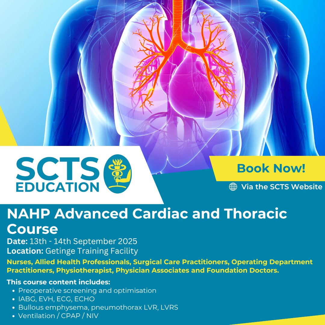 🔔 NEW COURSE ALERT 🔔 Please click the link below to get booked. 13th-14th September 2025. #scts #courses #education #cardiothoracic scts.org/events/447/nah…