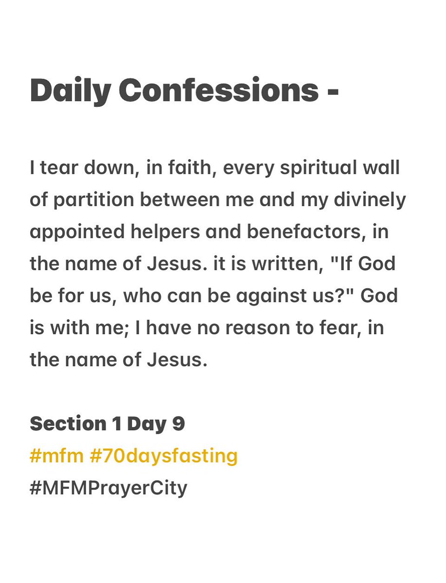 Section 1 Day 9: I CLAIM BREAKTHROUGH-PROVOKING DREAMS

I tear down, in faith, every spiritual wall of partition between me and my divinely appointed helpers…

Powers tormenting you with fear in the dream shall die today in Jesus name.

#MFMPrayerCity
#MFM #70daysfasting