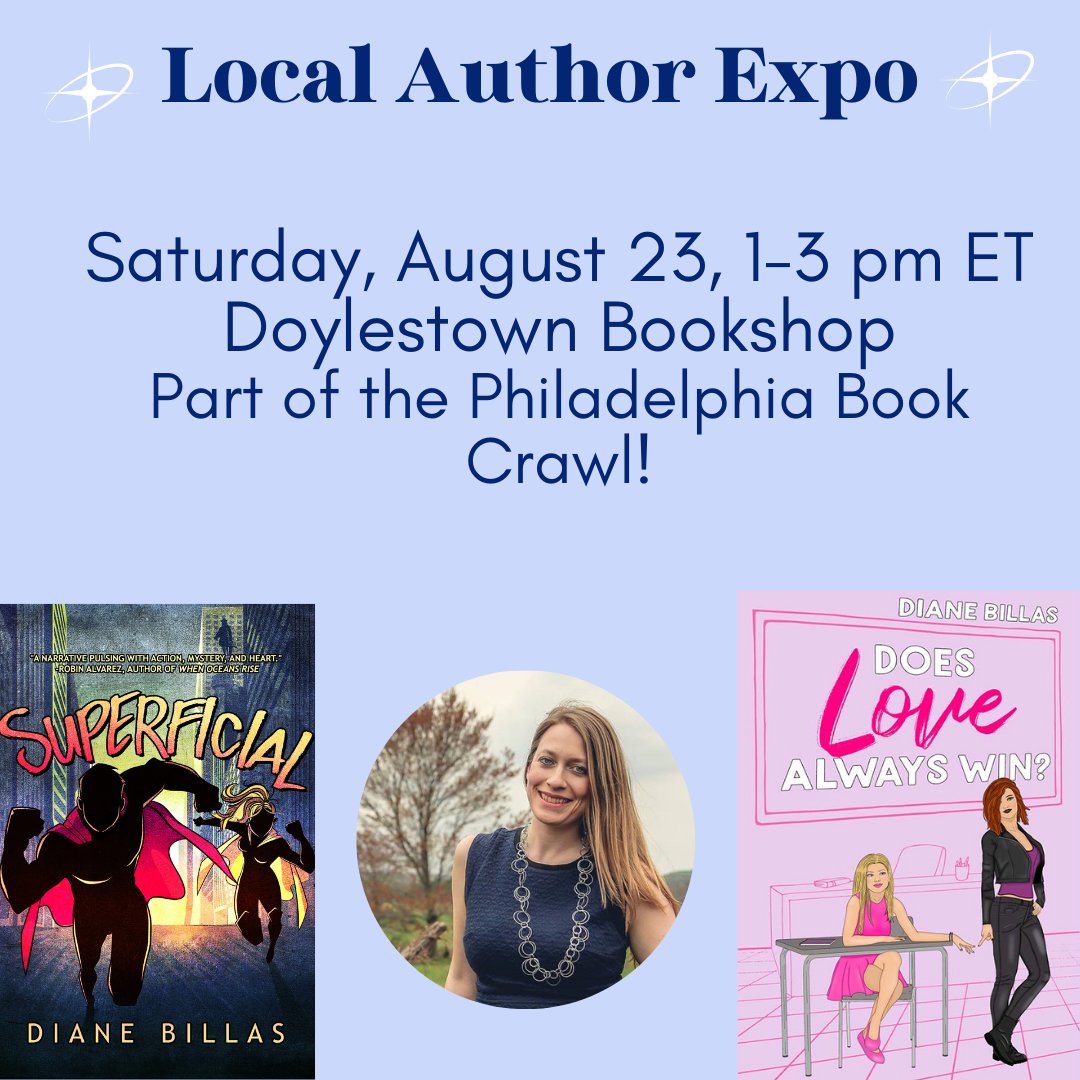 On Saturday, August 23rd from 1:00-3:00 PM I'll be participating in the Doylestown Bookshop's Local Author Expo, along with 7 other authors! This event will also be a stop on the Philly Book Crawl so there will be some fun giveaways. I can't wait!