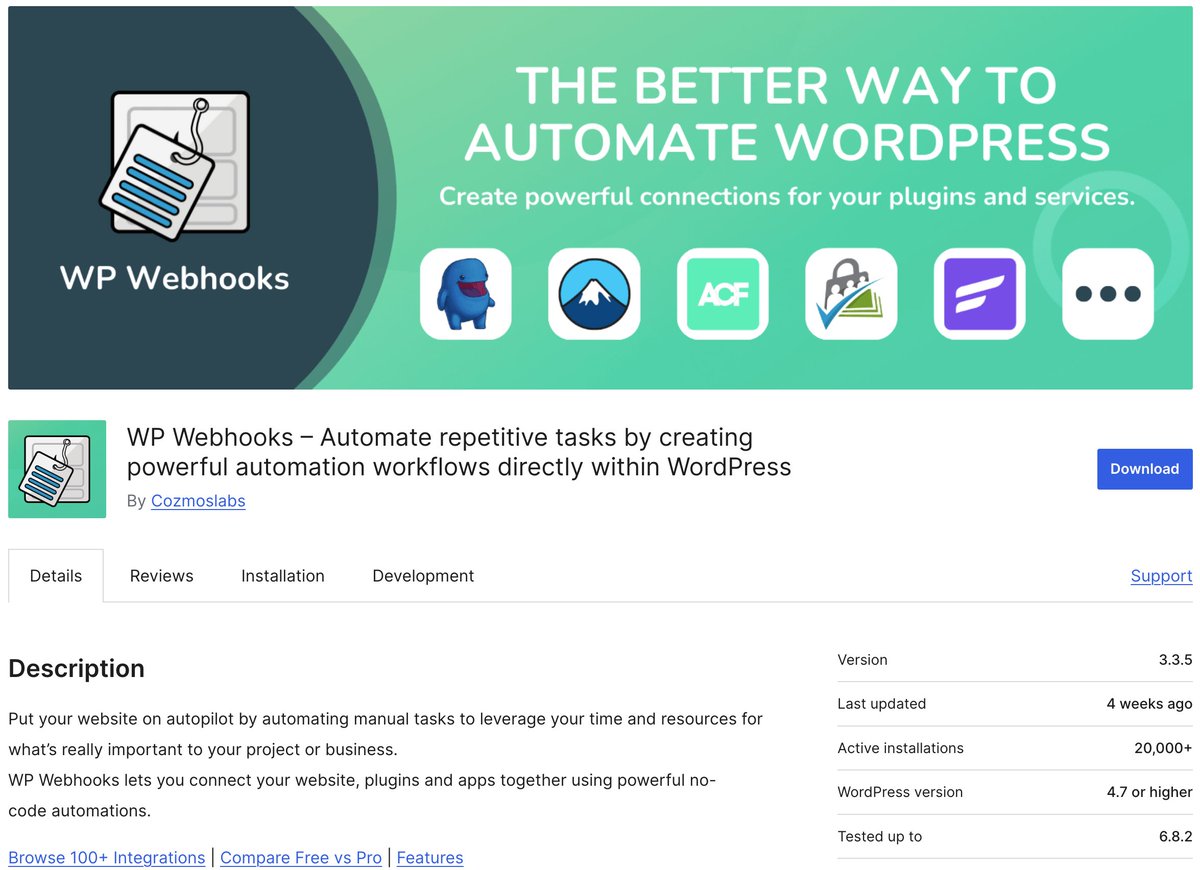 Adi Spiac (@adispiac) on Twitter photo Less than two years ago, we acquired <a href="/wp_webhooks/">WP Webhooks</a> β and today it just crossed 20,000 active installs on wp.org! π
This comes only weeks after <a href="/TranslatePress/">TranslatePress</a> reached 400K active installs.
Some big milestones this summer. Grateful! π
wp-webhooks.com Less than two years ago, we acquired <a href="/wp_webhooks/">WP Webhooks</a> β and today it just crossed 20,000 active installs on wp.org! π
This comes only weeks after <a href="/TranslatePress/">TranslatePress</a> reached 400K active installs.
Some big milestones this summer. Grateful! π
wp-webhooks.com