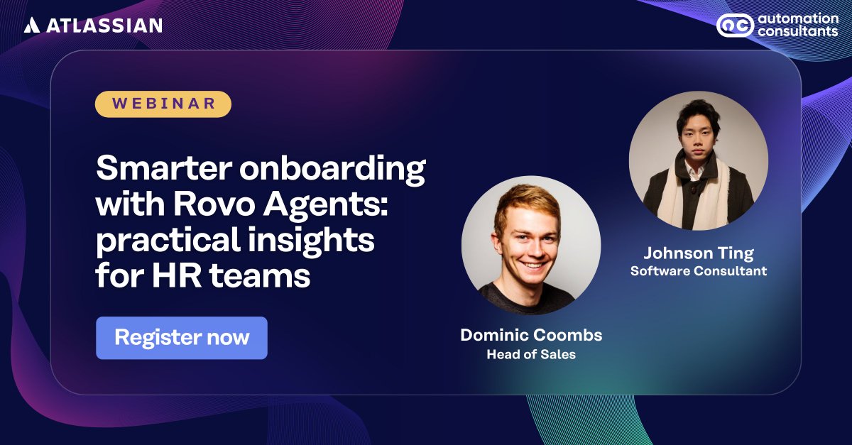Struggling with slow, inconsistent onboarding? You're not alone - but there's a smarter way.

Find out more about the webinar here ➡️ bit.ly/4lYTqYm

#Rovo #RovoAgents #Webinar #Atlassian #HR #Onboarding #SmartOnboarding #FutureOfWork #HR