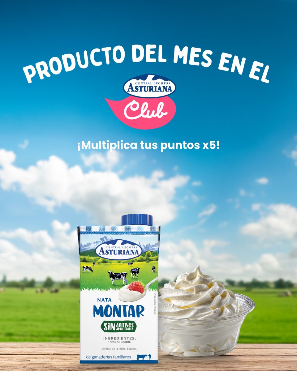 ✨ Este mes, lo que sube no es solo la nata… ¡también tus puntos! La Nata  para Montar 38% M.G. es el producto del mes en el  #ClubCentralLecheraAsturiana, y al comprarla… 💥 ¡, image size:960x1200