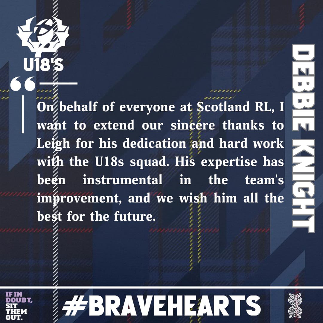 A huge thank you to Leigh Beattie, who is stepping down as head coach of our U18s to focus on his role at Midlands Hurricanes.

Co-Chair Debbie Knight: "His expertise has been instrumental in the team's improvement, and we wish him all the best for the future."

#ScotlandRL