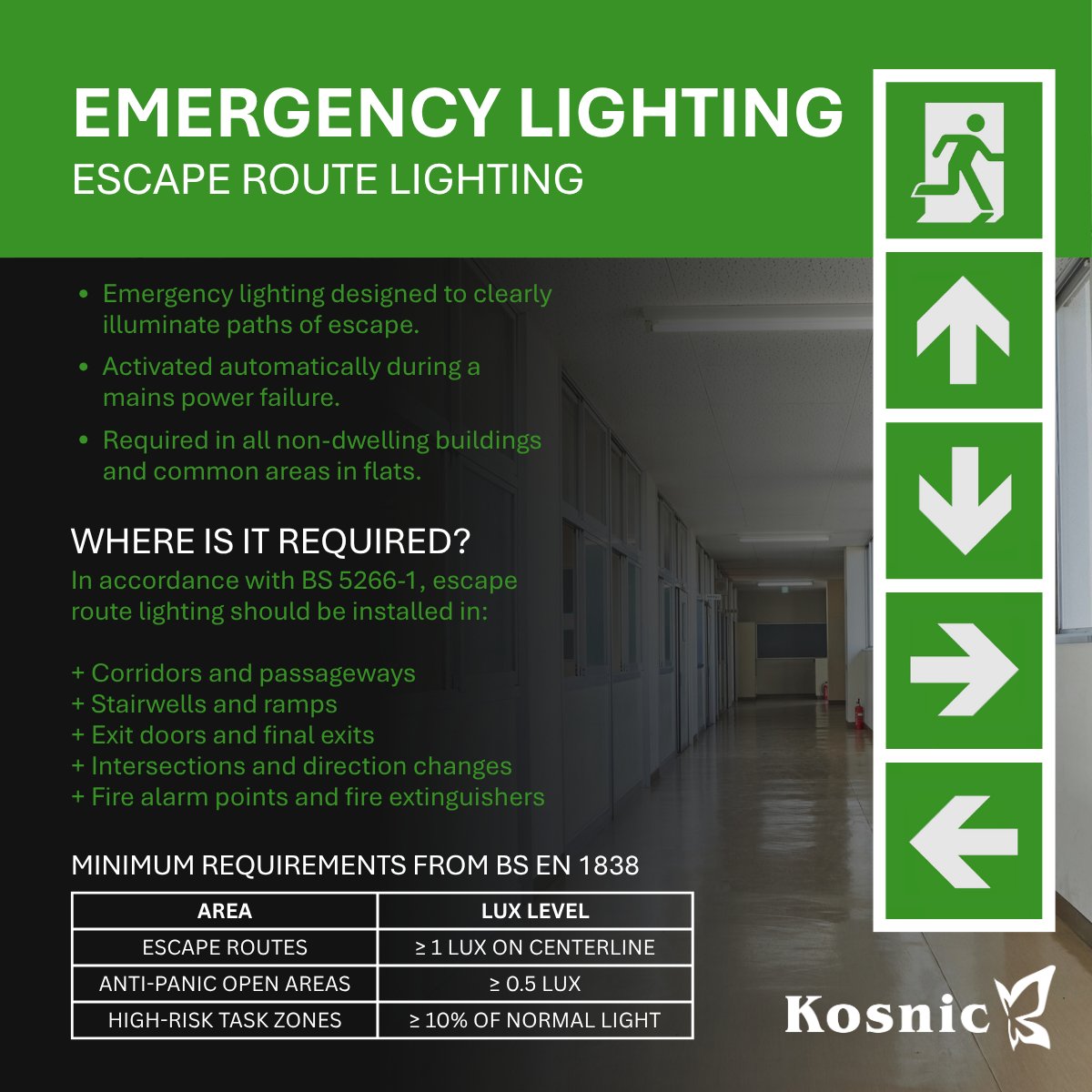 Escape route lighting is the most important system you need in public buildings.  At Kosnic, we make it as easy as possible with:

✨ Flexible Operation Modes
✨ Installer-friendly Design
✨ Built for Demanding Environments
✨ Smart Compliance with Less Hassle

#KosnicLighting