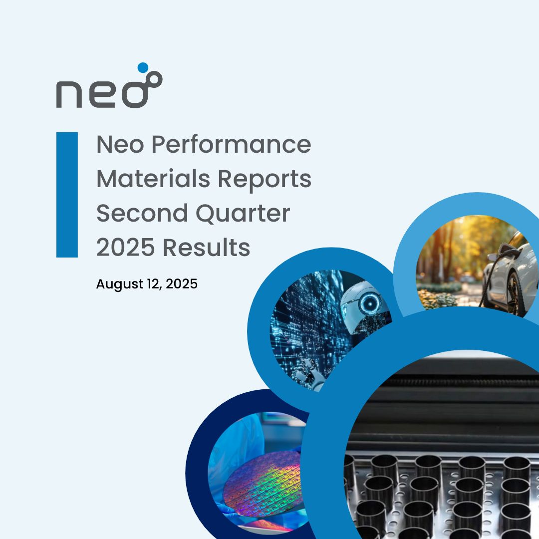 neo_materials's tweet photo. $TSX:NEO reports strong Q2 2025 results:

✅ $19M Adjusted EBITDA, up 41.6% YoY  
✅ European facility featured at G7  
✅ New $50M contract with EV supplier  
✅ Grand opening in Sept 2025
✅ Heavy rare earth pilot line underway

Read more: https://t.co/JCB1MpLfIO https://t.co/UiWdgg2VGt