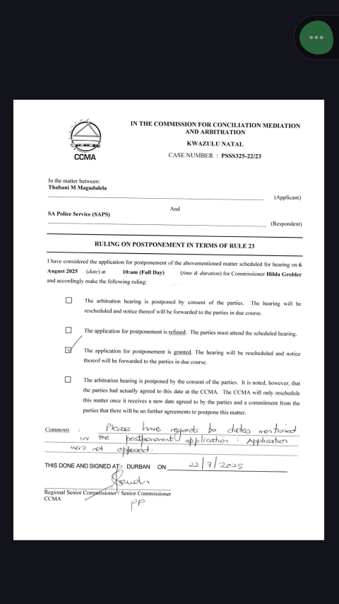 magic_thabani's tweet photo. @CCMA_SA Good afternoon Sir/Madam

Please 🙏 assist with the date as per attached letter where the matter was postponed as well as summoning the witness as per application submitted.

Hope you are well and to hear from you soon.

Regards.

Thank you 
Mr Mt Magudulela https://t.co/SE7fPki1t1