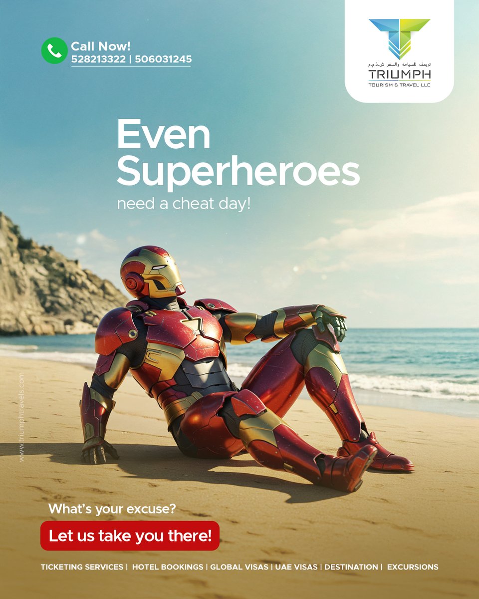 TravelsTriumph's tweet photo. Even Iron Man needs a break from saving the world… so what’s stopping YOU?
From golden beaches to dream destinations, we’ll make your escape happen in style!
📞 Call Now: 528213322 | 506031245

#TriumphToursAndTravels #superherobreak #beachvibes #travelgoals #GlobalVisaServices https://t.co/DduwN4Lnq1