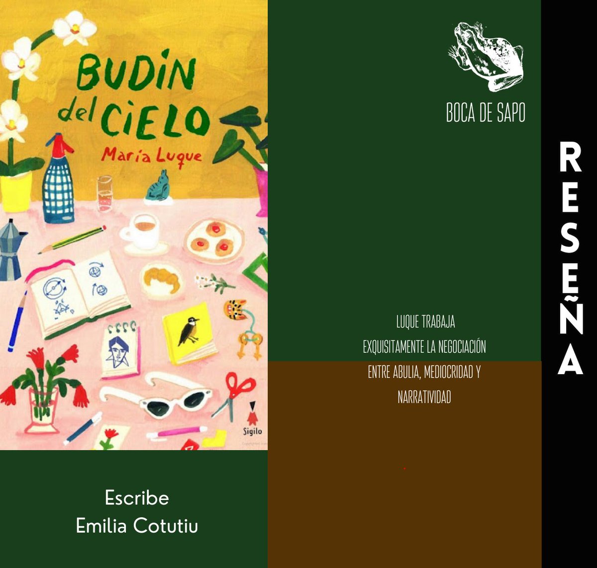 📚 Hola!! Esta semana en nuestro espacio #Reseñas Emilia Cotutiu escribe sobre "Budín del cielo" de María Luque <a href="/EdSigilo/">Editorial Sigilo</a> 
✨️ Estamos en bocadesapo.ar