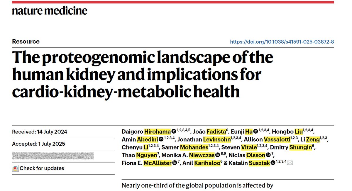 Katalin Susztak (@ksusztak) on Twitter photo My birthday is a joyful milestone. Seeing our work published is a proud achievement.
Having both happen on the same day — truly unforgettable! Thank you <a href="/NatureMedicine/">Nature Medicine</a>🥳
Excited to share our new study: The proteogenomic landscape of the human kidney and implications for My birthday is a joyful milestone. Seeing our work published is a proud achievement.
Having both happen on the same day — truly unforgettable! Thank you <a href="/NatureMedicine/">Nature Medicine</a>🥳
Excited to share our new study: The proteogenomic landscape of the human kidney and implications for