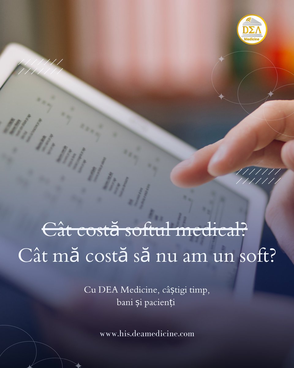 DeaMedicine's tweet photo. 💡Cât te costă să nu ai un soft medical?
Pierzi timp prețios, Pierzi bani zilnic, Pierzi pacienți
📅 Programează un demo și vezi cum poți obține mai mult decât investești. #SoftMedical #ClinicaDigitala #ManagementMedical #Digitalizare #CabinetMedical #Clinica #SistemMedical #ROI https://t.co/FuF4oeMKrO