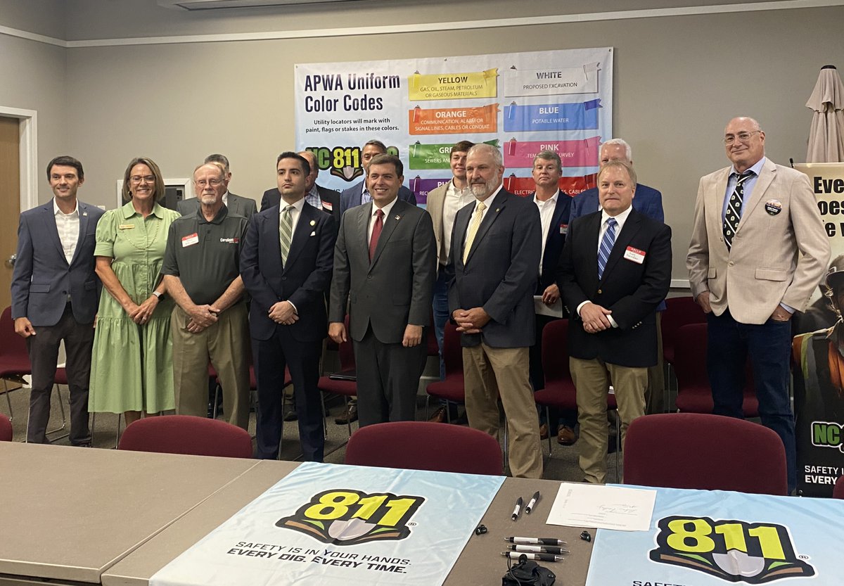 It was great to attend an event celebrating the signing of HB 247 - Underground Safety Revisions - which makes several updates to NC 811 "call before you dig" laws. Rep. Jeff Zenger, NC Labor Commissioner Luke Farley, and Adam McKell (on behalf of Senator Michael Lazzara) were in