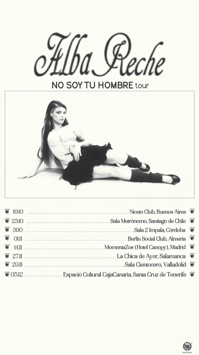 🗓️NUEVAS FECHAS de la gira “No Soy Tu Hombre Tour”🗓️

Alba Reche anuncia las nuevas fechas de su gira NSTH. La joven no se cansa de girar y añade más fechas a su tour

🎟️entradas disponibles a partir de mañana a las 15h