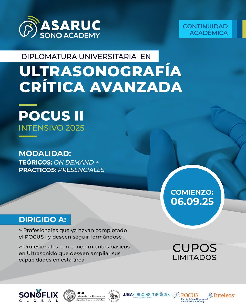 🧑‍⚕️¿Hiciste el POCUS I y queres seguir con la continuidad académica ?🩺
-Esta propuesta es para vos.
POCUS II INTENSIVO
Ultrasonografia crítica avanzada

Comienzo :6 de septiembre 

PREINSCRIPCIÓNES: docs.google.com/forms/d/e/1FAI…