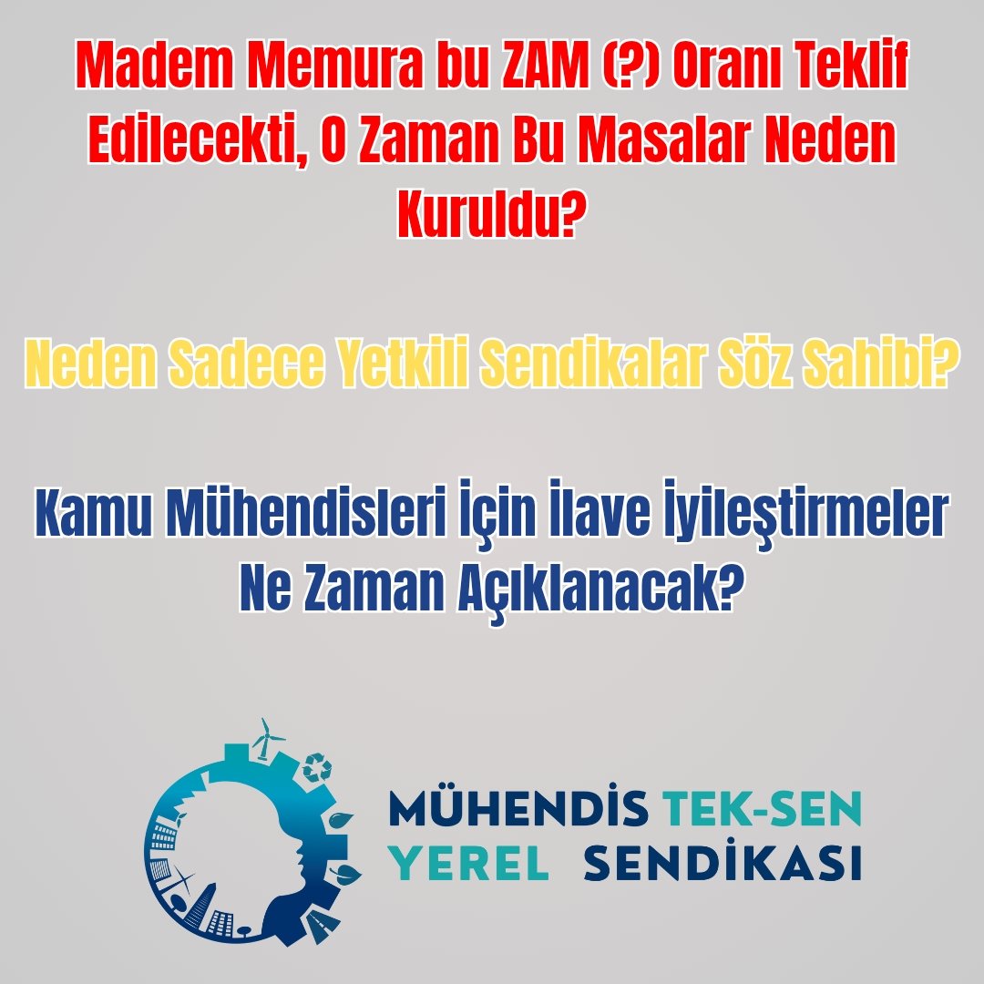 Serhat Tüzün (@mim_serhattuzun) on Twitter photo Toplu Sözleşme Sürecini ülke gerçeklerinden uzak bir şekilde yürütmenin anlamı yoktur. Ve artık memurlarda da karşılığı yoktur.
"Tekil düzenlemeler Çalışma Barışını bozar" diyerek Bütçe Komisyonlarından bile aforoz edilen <a href="/kaMUhendisleri/">Kamu Mühendisleri Platformu</a> nin hakkı 8. Dönem TİS masasında da Toplu Sözleşme Sürecini ülke gerçeklerinden uzak bir şekilde yürütmenin anlamı yoktur. Ve artık memurlarda da karşılığı yoktur.
"Tekil düzenlemeler Çalışma Barışını bozar" diyerek Bütçe Komisyonlarından bile aforoz edilen <a href="/kaMUhendisleri/">Kamu Mühendisleri Platformu</a> nin hakkı 8. Dönem TİS masasında da