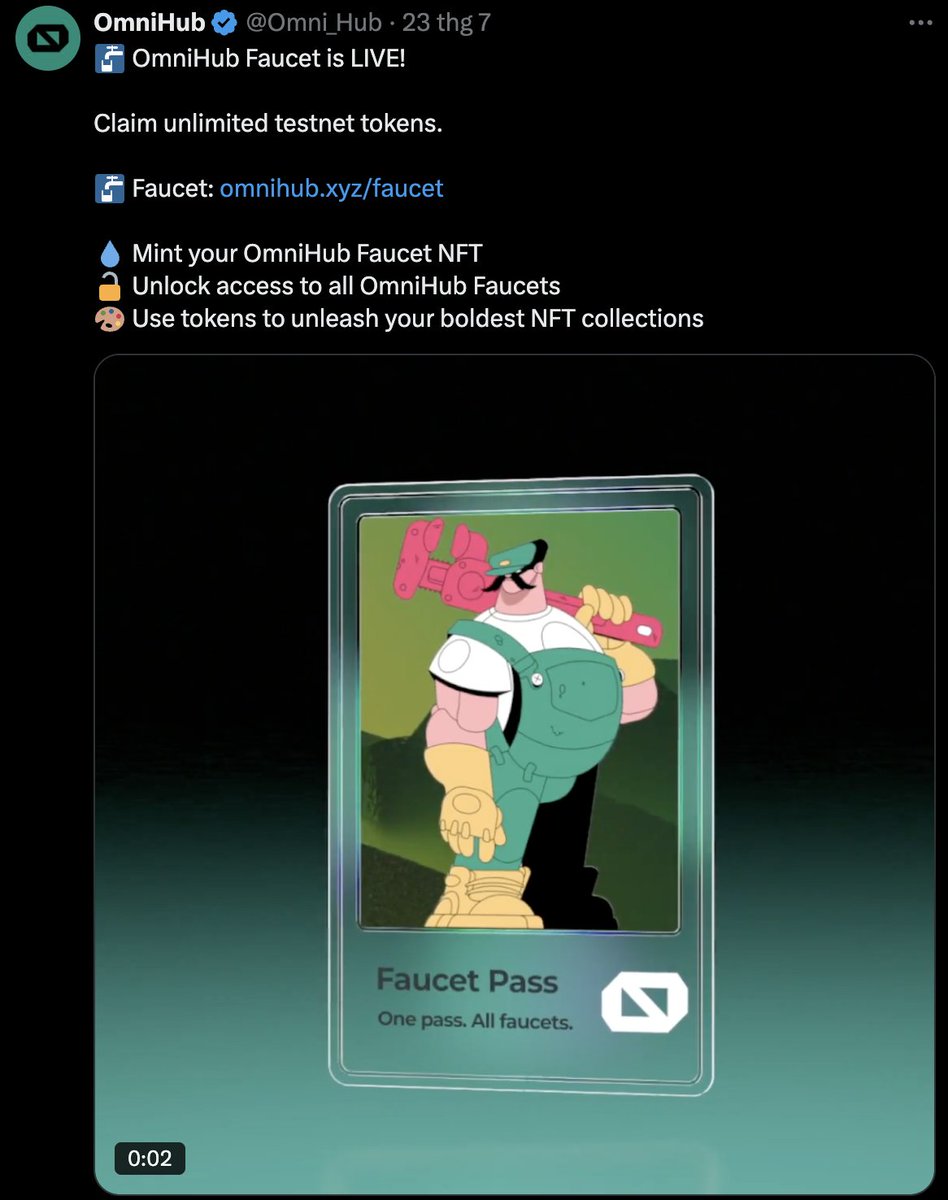 Thinh Kun (Ø,G) (@xuithoi) on Twitter photo Joinning the #camp and #omnihub to mint NFT can faucet more with 0.00066ET
Your All Access Key to Testnet Power. Unleash the full force of OmniHub with this exclusive NFT. Holding the Faucet Pass means unlimited access to all active <a href="/campnetworkxyz/">Camp Network ⛺️</a> <a href="/KaitoAI/">Kaito AI 🌊</a> Joinning the #camp and #omnihub to mint NFT can faucet more with 0.00066ET
Your All Access Key to Testnet Power. Unleash the full force of OmniHub with this exclusive NFT. Holding the Faucet Pass means unlimited access to all active <a href="/campnetworkxyz/">Camp Network ⛺️</a> <a href="/KaitoAI/">Kaito AI 🌊</a>