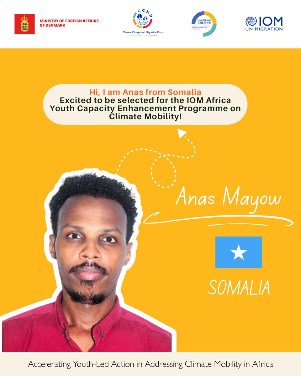 Anas The RealG (@anasamoore) on Twitter photo Honored to join the <a href="/UNmigration/">IOM - UN Migration 🇺🇳</a> Africa Youth Programme on Climate Mobility 🌍.
Representing Somali youth to address climate-induced displacement & resilience.
Let’s build inclusive, youth-led solutions across Africa!
#ClimateMobility #YouthLeadership #Somalia #SOGPA #IOM Honored to join the <a href="/UNmigration/">IOM - UN Migration 🇺🇳</a> Africa Youth Programme on Climate Mobility 🌍.
Representing Somali youth to address climate-induced displacement & resilience.
Let’s build inclusive, youth-led solutions across Africa!
#ClimateMobility #YouthLeadership #Somalia #SOGPA #IOM