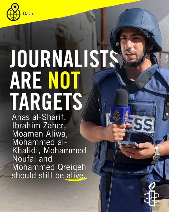 Amnesty International - Piemonte VdA (@amnestypiemonte) on Twitter photo Amnesty International condanna fermamente l'uccisione deliberata di giornalisti da parte di #Israele in un attacco aereo contro una tenda per i media nella città occupata di #Gaza.
<a href="/amnesty/">Amnesty International</a> <a href="/amnestyitalia/">Amnesty Italia</a> Amnesty International condanna fermamente l'uccisione deliberata di giornalisti da parte di #Israele in un attacco aereo contro una tenda per i media nella città occupata di #Gaza.
<a href="/amnesty/">Amnesty International</a> <a href="/amnestyitalia/">Amnesty Italia</a>