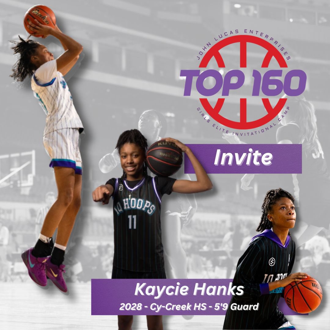 Congratulations to Kaycie Hanks on receiving an invitation to participate at the John Lucas Top160 camp! 🏀 

Kaycie Hanks - 2028 - 5’9 Guard - Cy-Creek <a href="/kaycie_hanks/">Kaycie Hanks</a> 

<a href="/Top160media/">TOP 160</a>