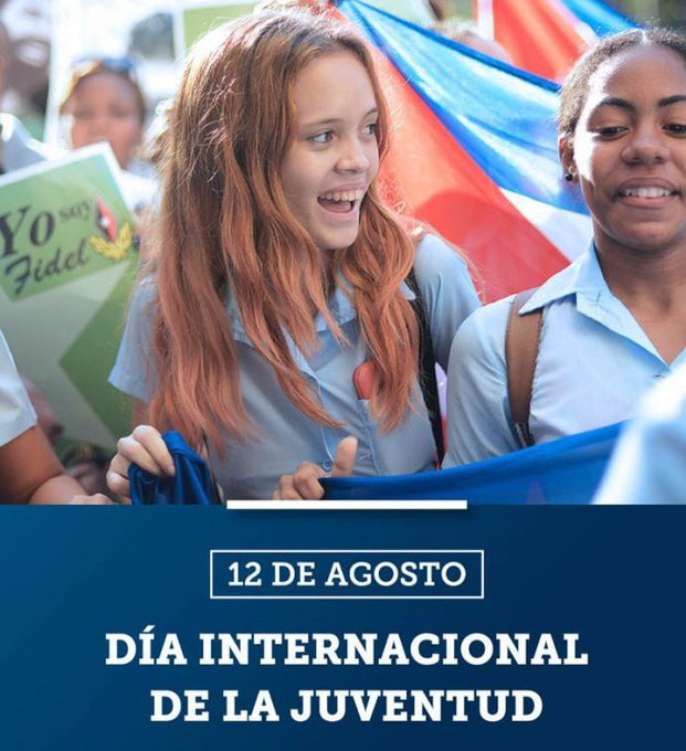 Buenos días🌞 #Cuba❗
Hoy es el Día Internacional de la Juventud. En #Cuba lo celebramos con la satisfacción de ver su relevante participación en todos los ámbitos. #SiempreJoven
#FinanzasyPrecios