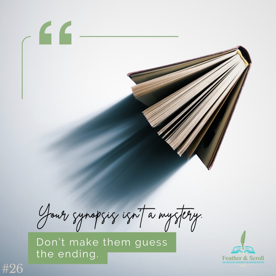 FeatherScroll's tweet image. Spoil your own ending. That’s literally the point of a synopsis.
#amquerying #querytips #authorsupport