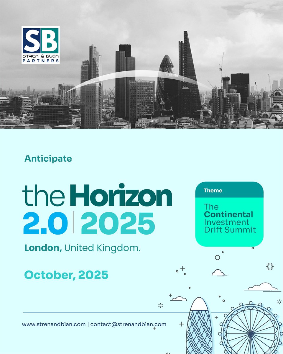 Strenandblan's tweet photo. Anticipate The Horizon 2.0, 2025!

Stren &amp; Blan Partners is set to host The Continental Investment Drift Summit in London, United Kingdom, this October.

This year’s edition will explore the evolving currents of investment across Africa, from financing models and cross-border https://t.co/CUeUBkKjI4