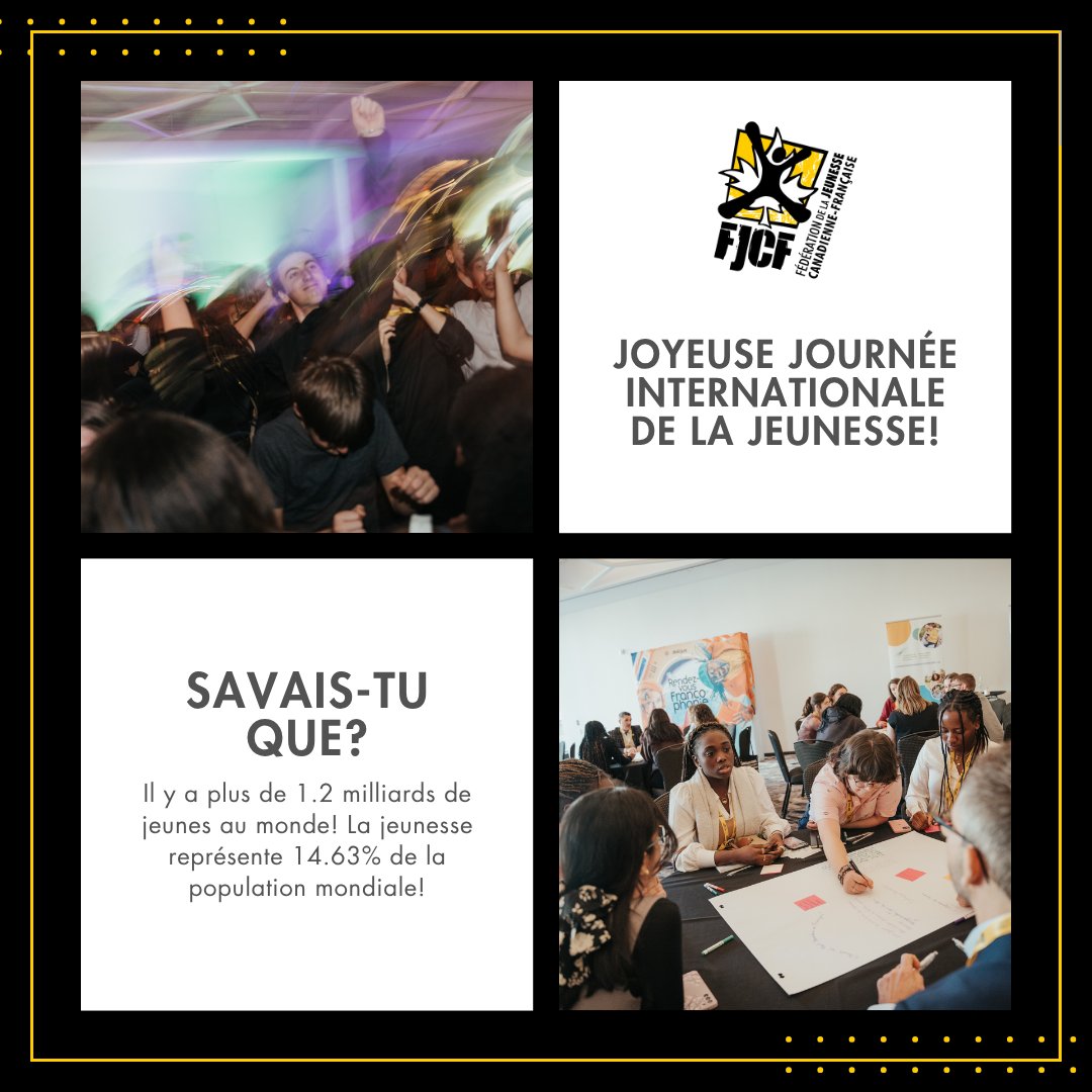 Bonne journée internationale de la jeunesse !

La FJCF a le privilège de représenter les jeunes d’expression français d’un océan à l’autre et de travailler de pair avec ses membres territoriaux et provinciaux. 🇨🇦🫰🏼