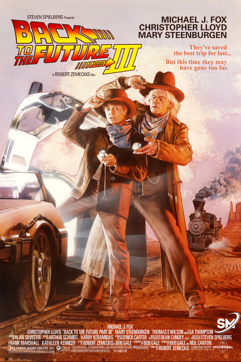 britmedia2000's tweet photo. Back to the Future Part III
(1990)
By Drew Struzan
Stranded in 1955, Marty McFly learns about the death of Doc Brown in 1885 and must travel back in time to save him
REF: SM/BACKFUTURE3/CONCEPT/002
#BackToTheFuture3 #ConceptPoster https://t.co/sVUXJk29Zi