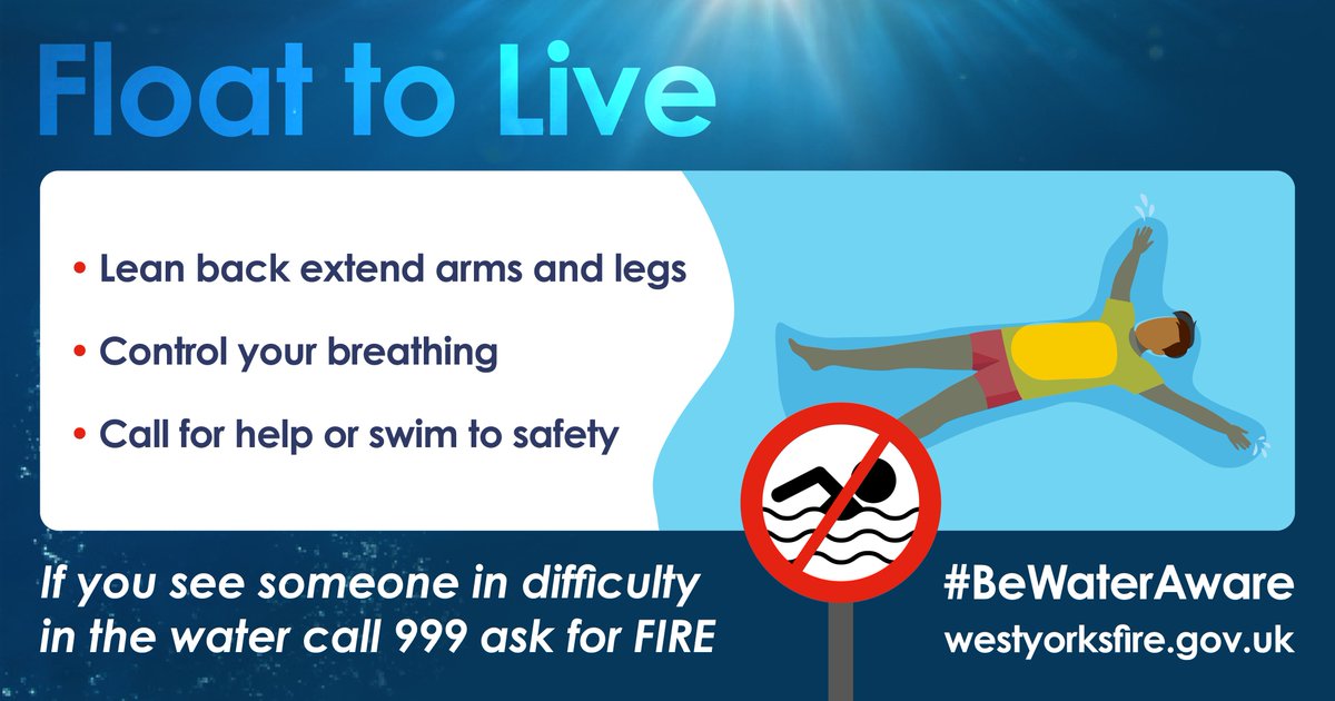 Never enter open water to cool off in warm weather.  

If you do, and you find yourself in difficulty in the water, #FloatToLive and then call for help.   

📱In inland water call 999 and ask for Fire

🛟On the coast, call 999 and ask for Coastguard
