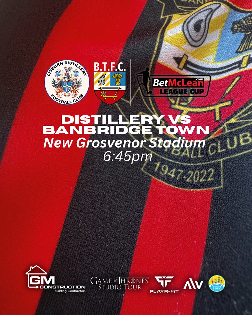 𝙈𝘼𝙏𝘾𝙃𝘿𝘼𝙔

It’s matchday! 🔥 The Town clashes with Lisburn Distillery in the preliminary round of the Bet McLean Cup! 🔴⚫️

🏟️ New Grosvenor Stadium
⏱️ 6:45pm
🏆 Bet McLean Cup

#monthetown